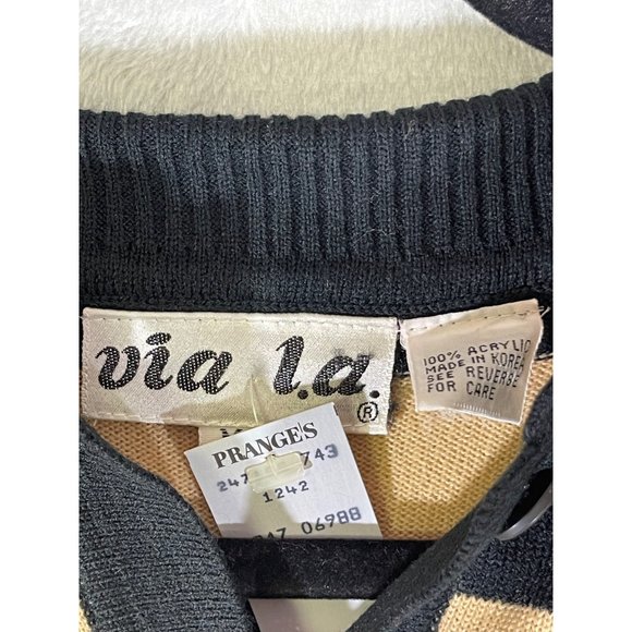 Via L.A Women's Size medium Sweater striped tan and black - Picture 11 of 16